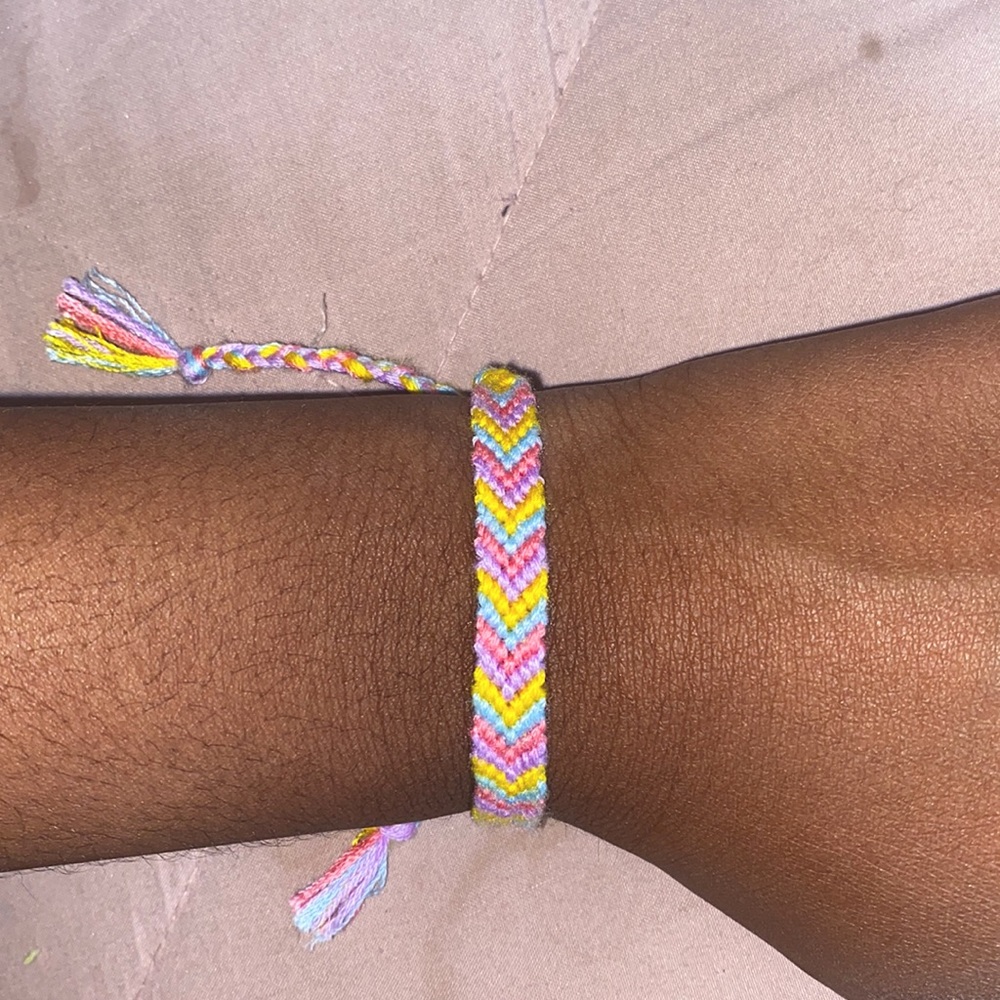 light yellow, light blue, light pink, and light purple chevron string bracelet!